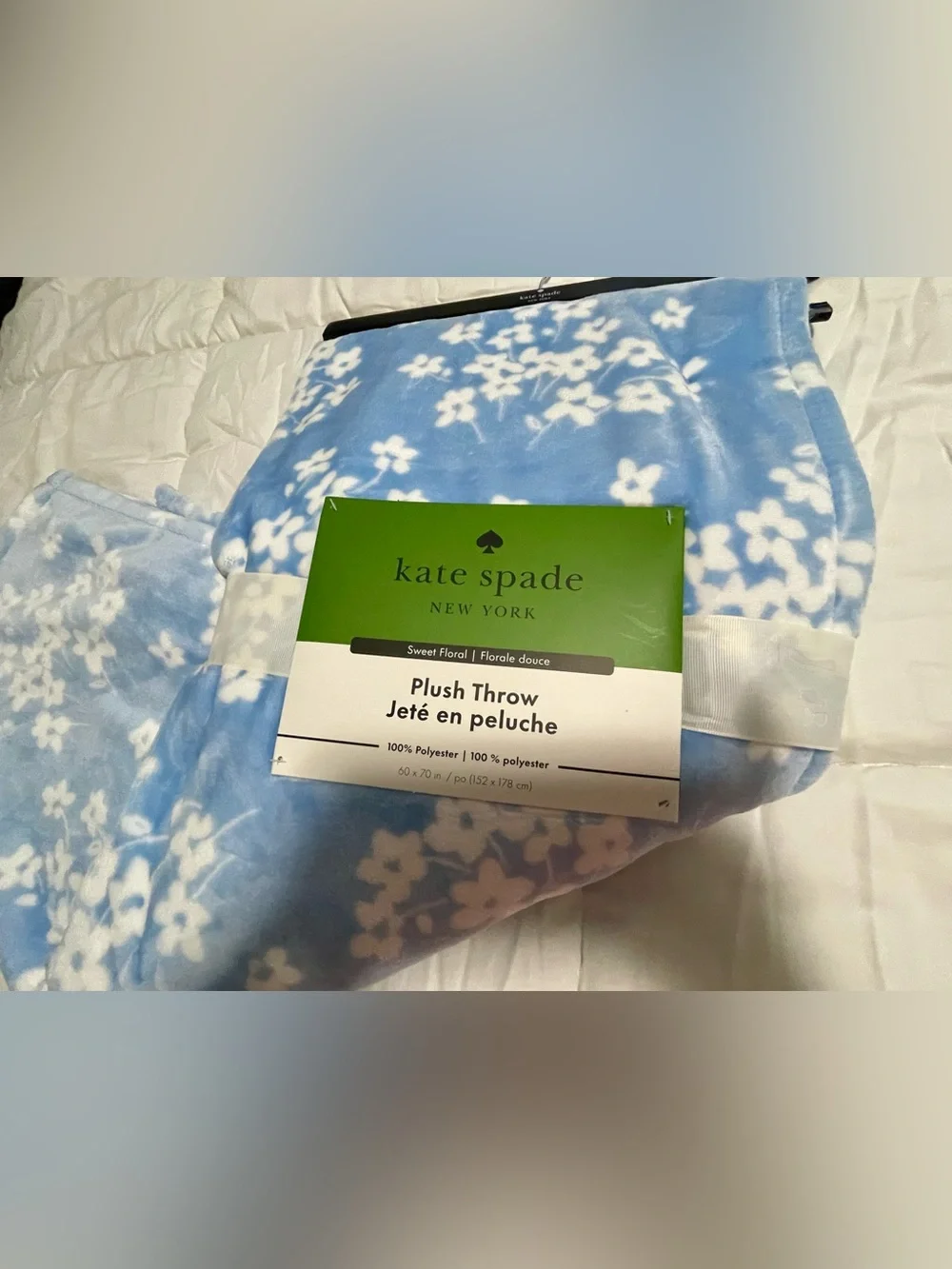 Kate Spade New York Sweet Floral Plush Throw 60x70 Light Blue New